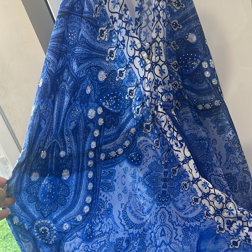 Blue Paisley Maxi Dress /silky long dress - Picture 3 of 5